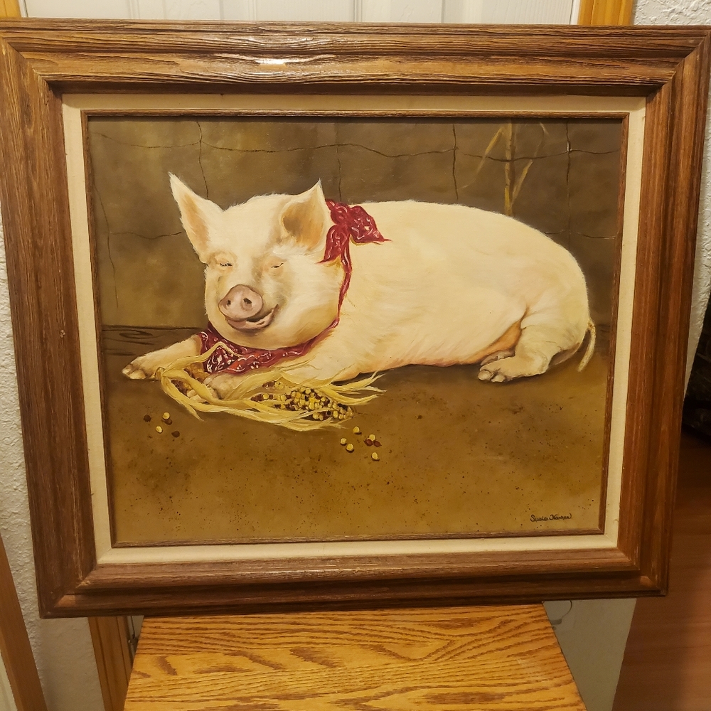 Vtg oil painting by Susie Warner 1980's framed